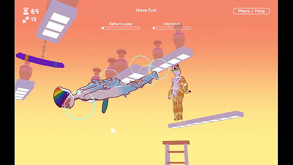 Odymos [ LGBT Hentai game ] Ep.11 double end dildo swinger for pussy and anal fun