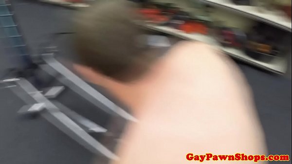 Muscled straight nude workout at pawnshop