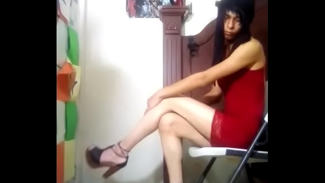 Sexy skinny Tranny in high heels with his long horny legs enjoying chair PART 2