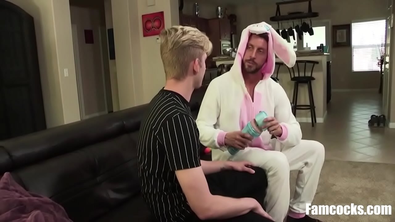 step Dad Dresses Up As The Easter Bunny To Put An Egg Up image